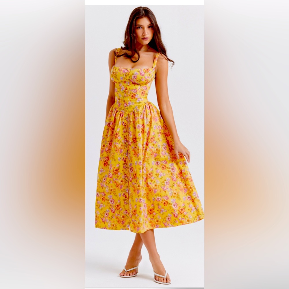 HOUSE OF CB 'Tatiana' Butter Print Midi Sundress /Size S(P)-US 4-6.